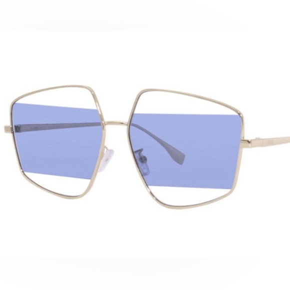 Fendi FE40016U 32V Sunglasses Women's ShinyGold/Clear/Blue Square Shape 60-14